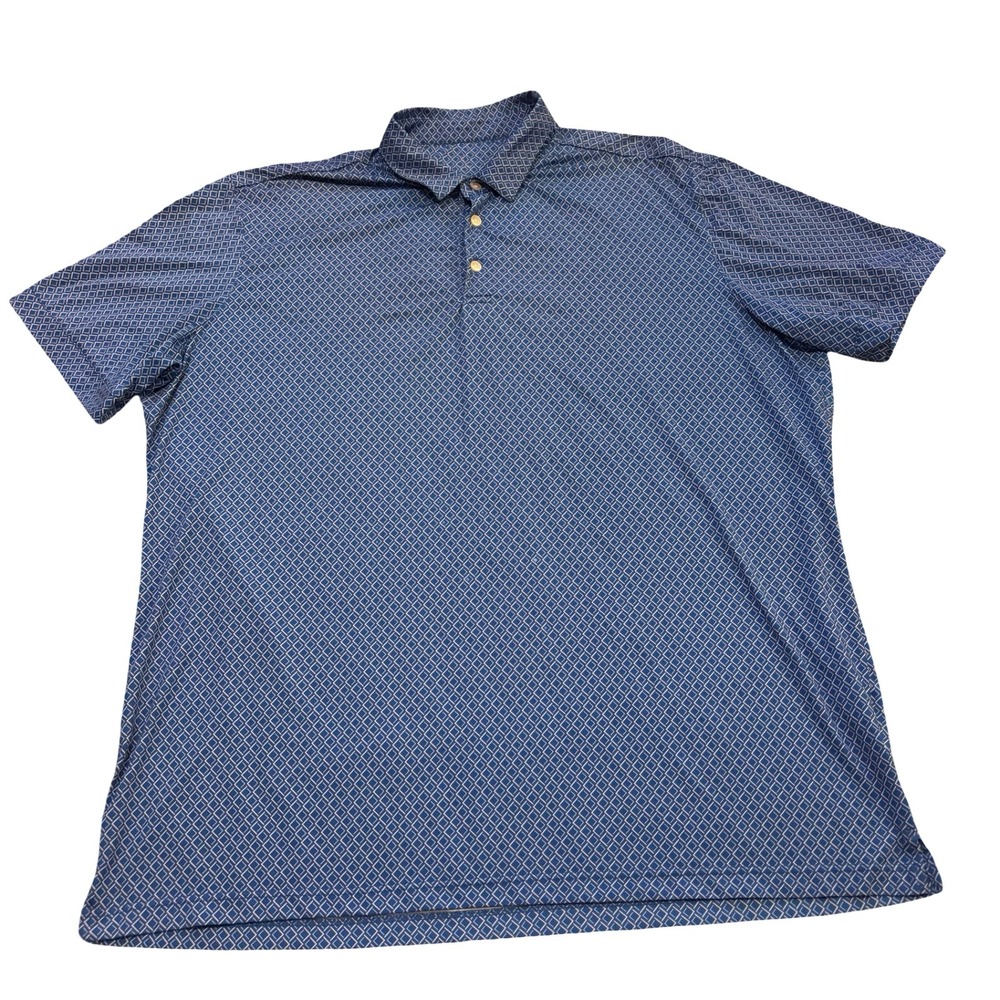 Mizzen + Main Mens XXL Blue Diamond Print Performance Short Sleeve Golf Polo